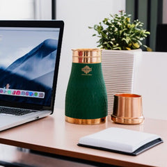 Pure Copper Hammered  Silk Finish Bedroom Bottle with Inbuilt Glass