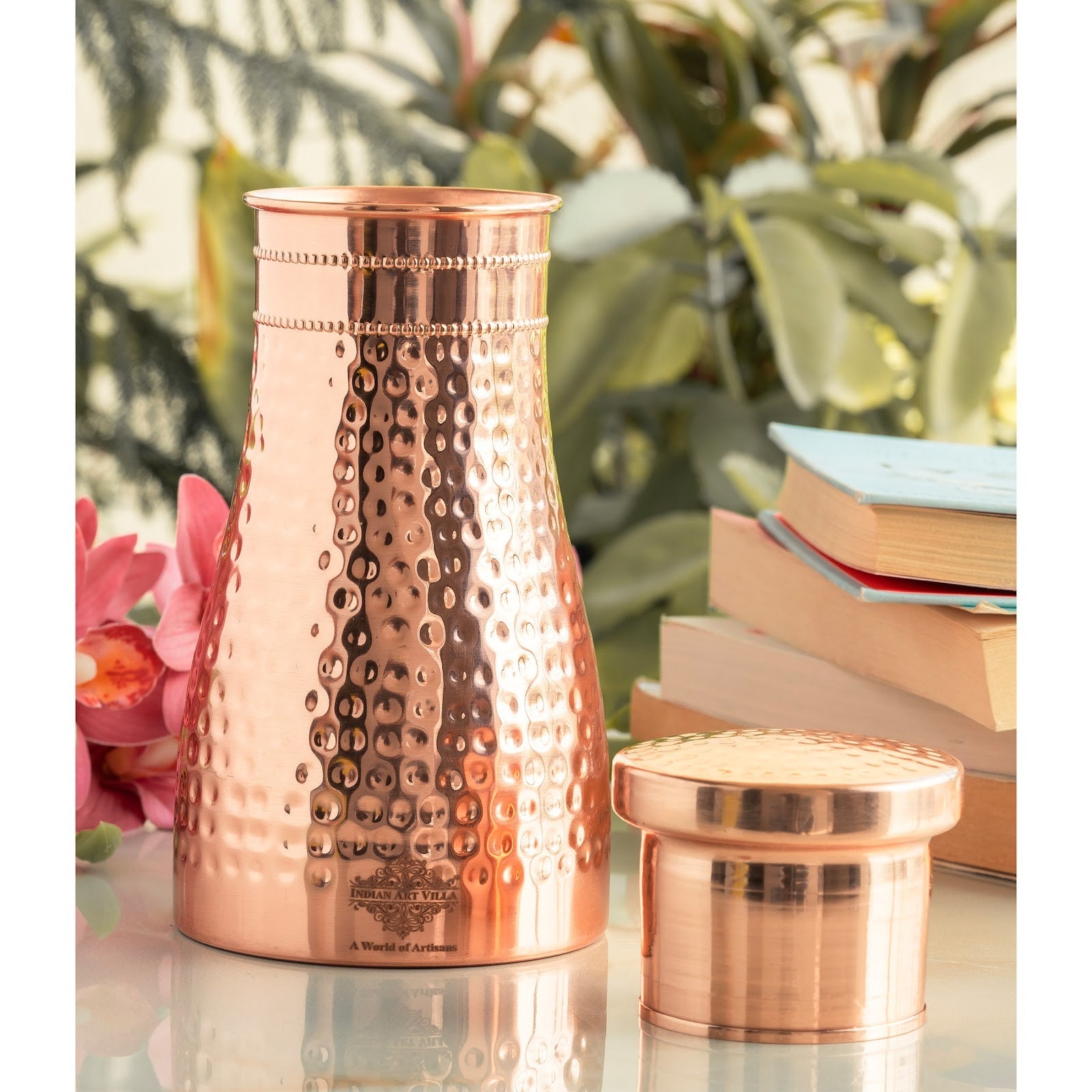 Pure Copper Bedroom Water Bottle with Inbuilt Glass
