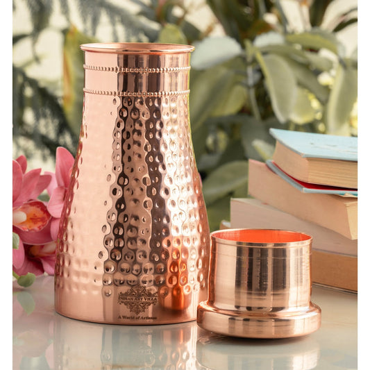 Pure Copper Bedroom Water Bottle with Inbuilt Glass