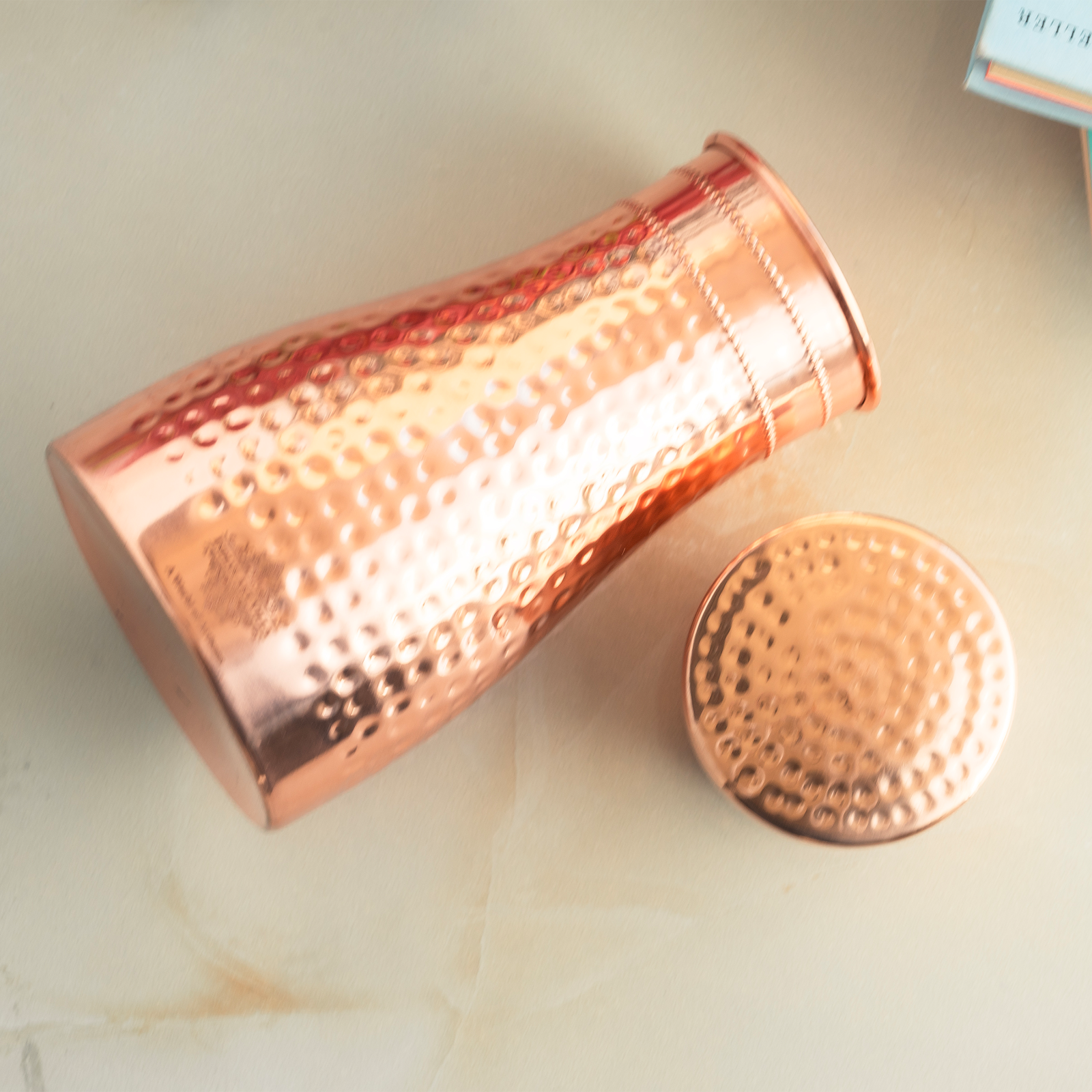 Pure Copper Bedroom Water Bottle with Inbuilt Glass