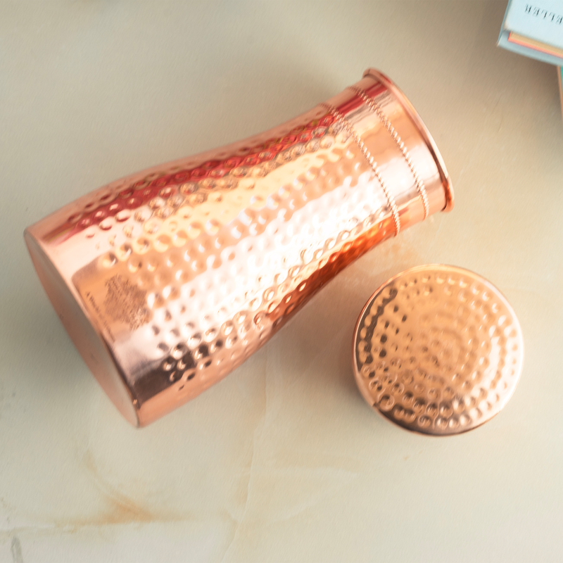 Pure Copper Bedroom Water Bottle with Inbuilt Glass