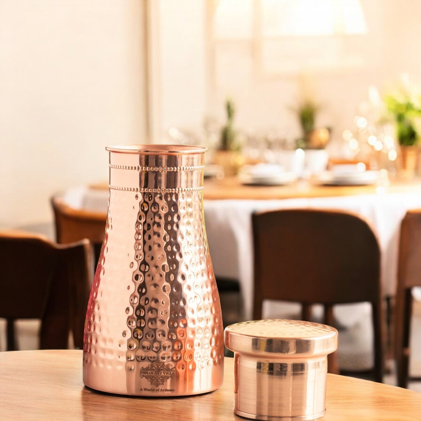 Pure Copper Bedroom Water Bottle with Inbuilt Glass