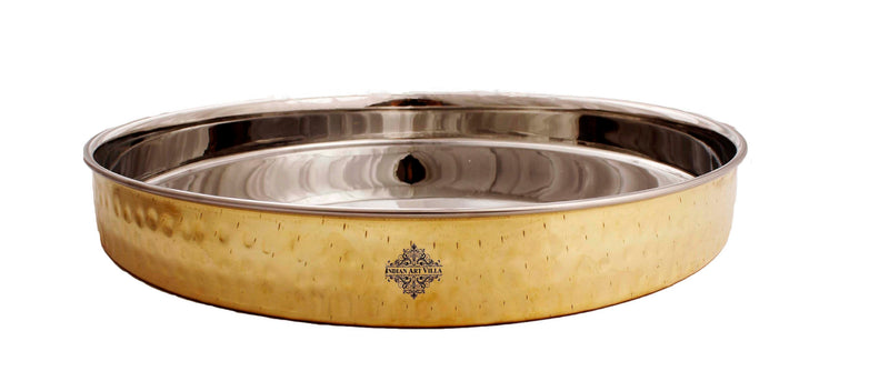 Pure Steel Brass Hammered Designer Plate, Thali, Serveware, Dinnerware, 34.04 cm