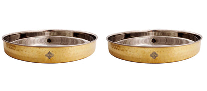 Pure Steel Brass Hammered Designer Plate, Thali, Serveware, Dinnerware, 34.04 cm