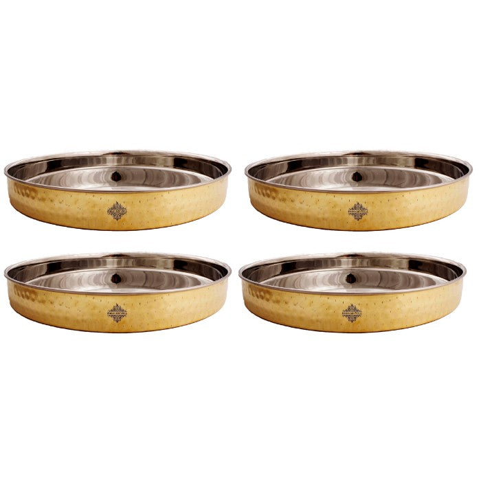 Pure Steel Brass Hammered Designer Plate, Thali, Serveware, Dinnerware, 34.04 cm