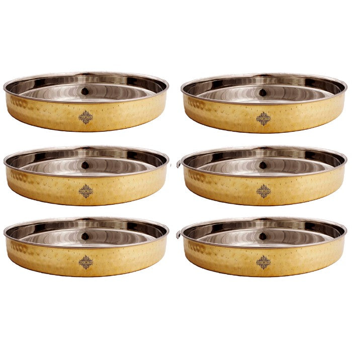 Pure Steel Brass Hammered Designer Plate, Thali, Serveware, Dinnerware, 34.04 cm