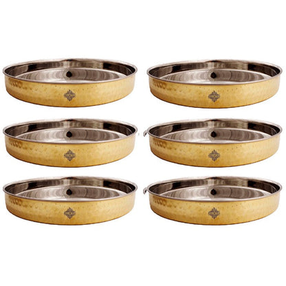Pure Steel Brass Hammered Designer Plate, Thali, Serveware, Dinnerware, 34.04 cm