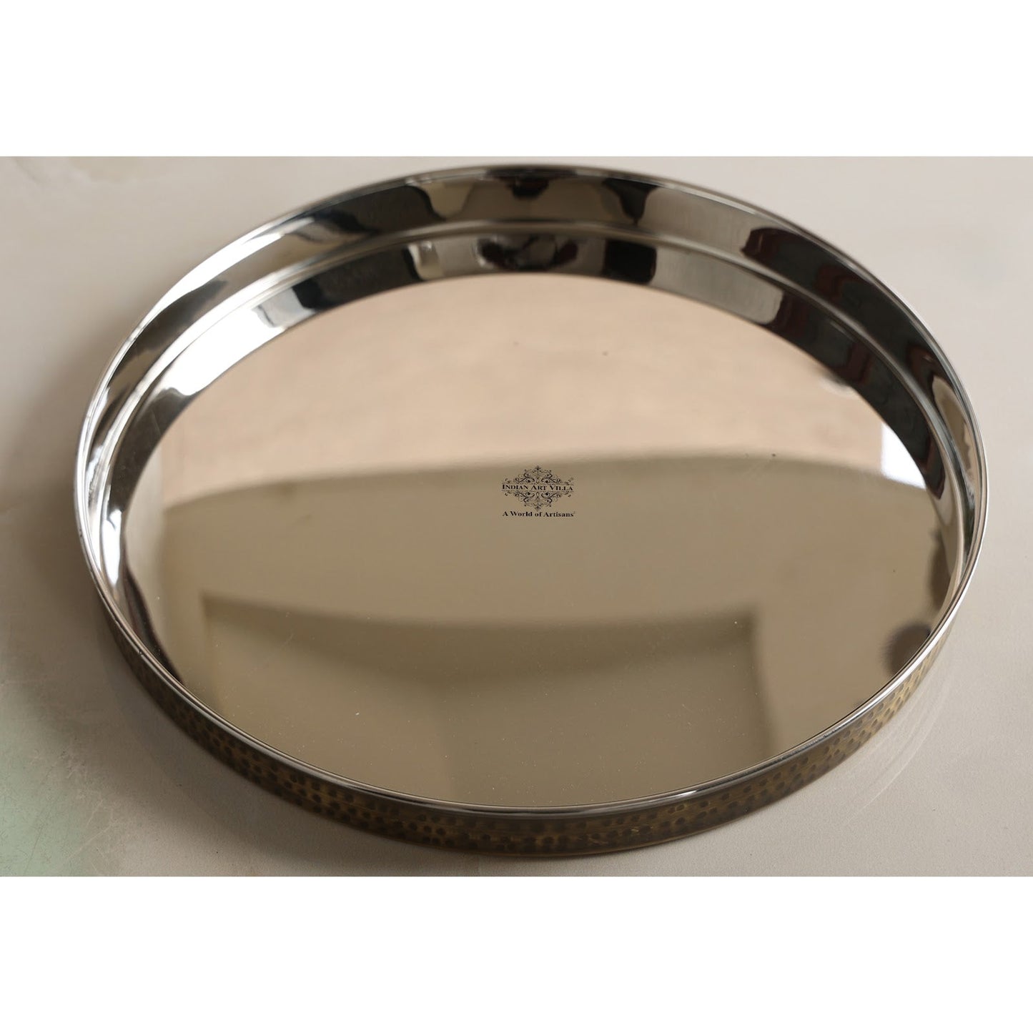 Pure Steel Brass Hammered Designer Plate, Thali, Serveware, Dinnerware, 34.04 cm