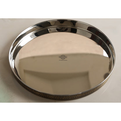 Pure Steel Brass Hammered Designer Plate, Thali, Serveware, Dinnerware, 34.04 cm