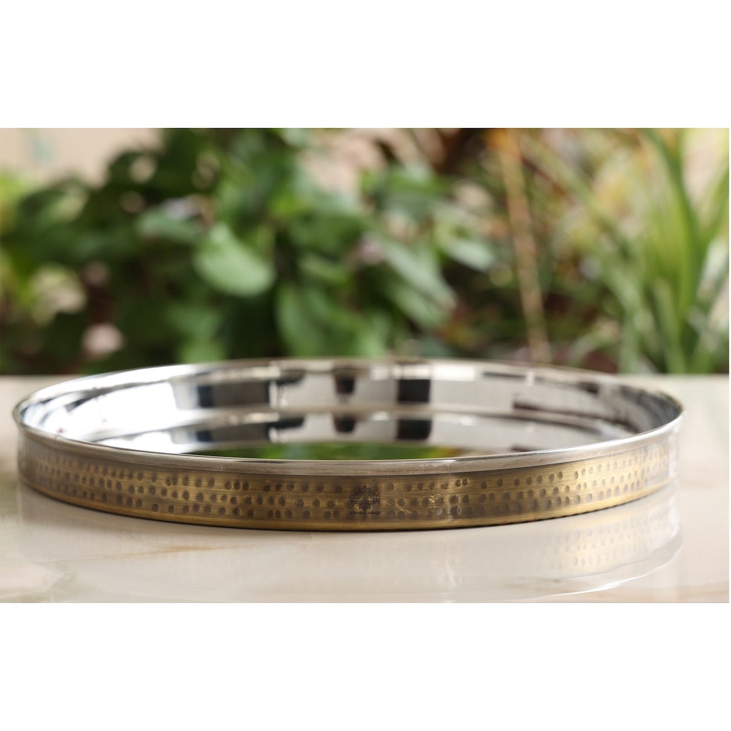 Pure Steel Brass Hammered Designer Plate, Thali, Serveware, Dinnerware, 34.04 cm