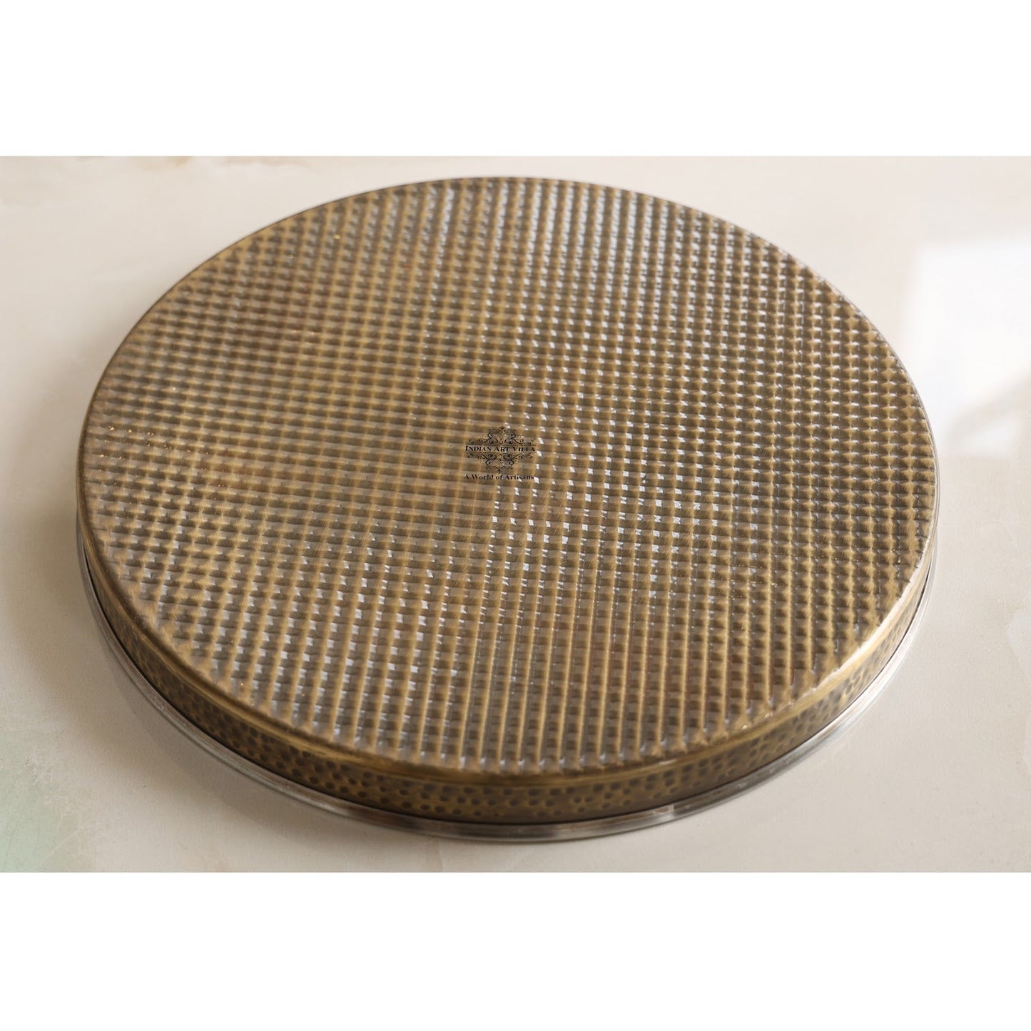 Pure Steel Brass Hammered Designer Plate, Thali, Serveware, Dinnerware, 34.04 cm