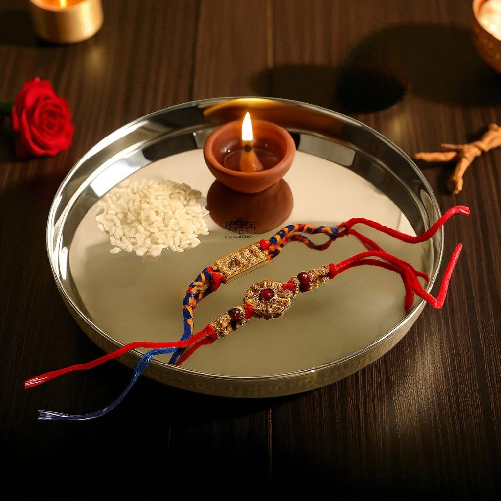 Pure Steel Brass Hammered Designer Plate, Thali, Serveware, Dinnerware, 34.04 cm