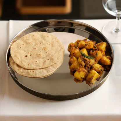 Pure Steel Brass Hammered Designer Plate, Thali, Serveware, Dinnerware, 34.04 cm