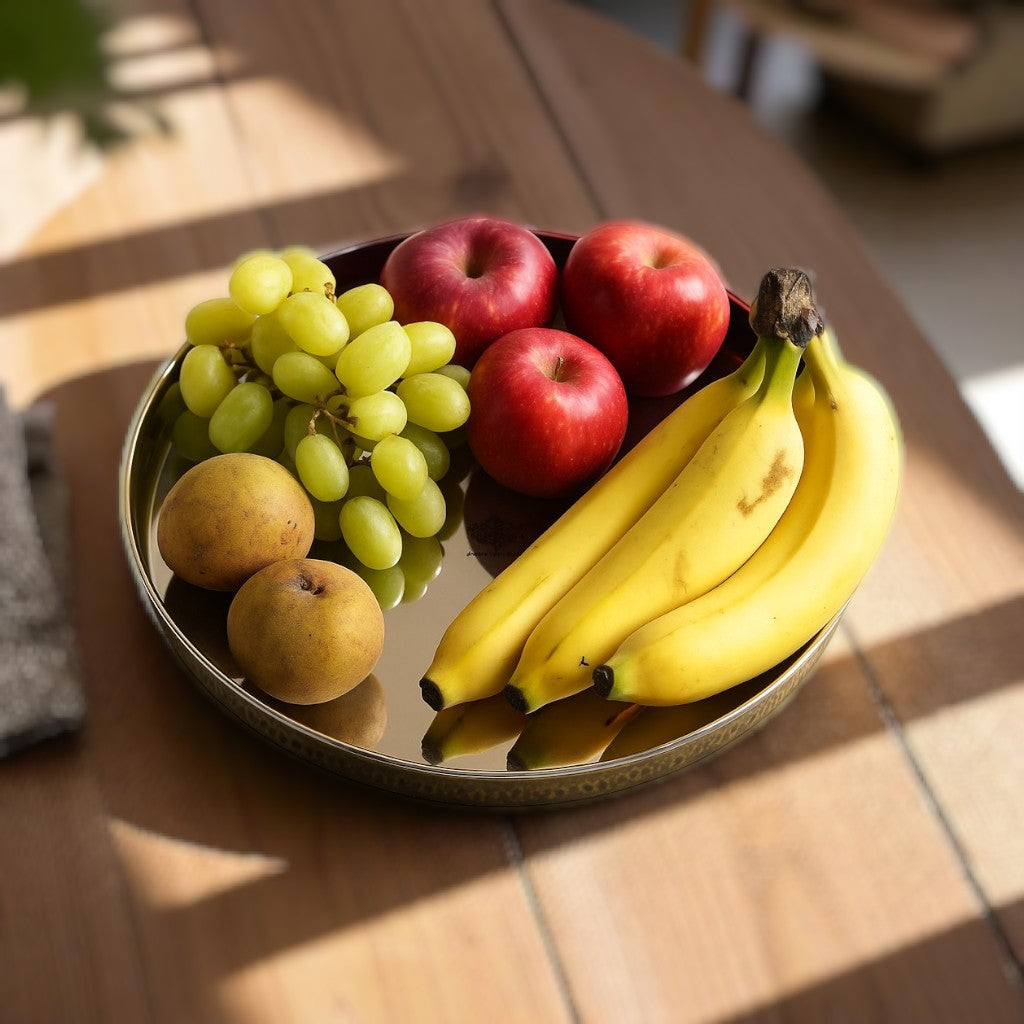 Pure Steel Brass Hammered Designer Plate, Thali, Serveware, Dinnerware, 34.04 cm