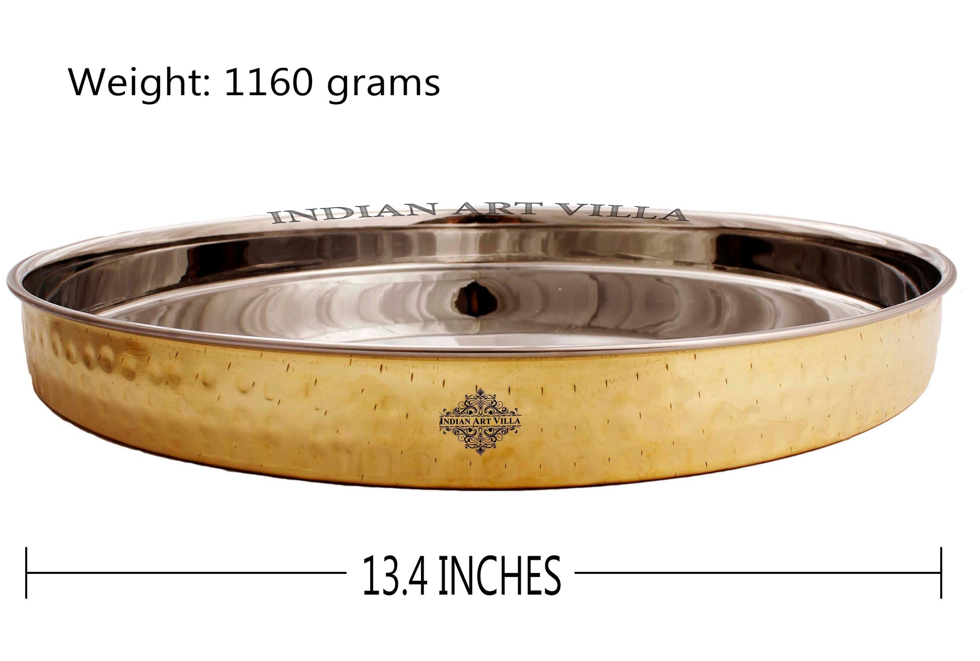 Pure Steel Brass Hammered Designer Plate, Thali, Serveware, Dinnerware, 34.04 cm