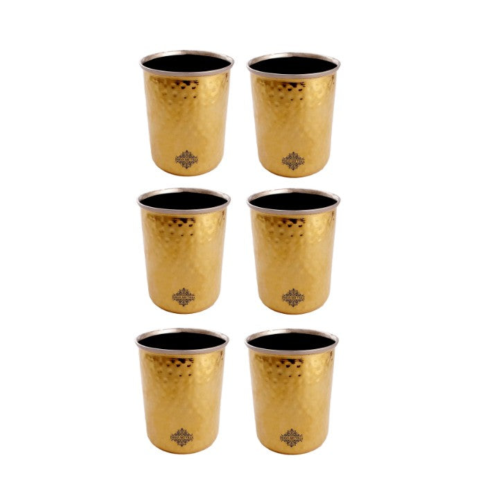 Pure Brass Steel Hammered & Dark Hammered Design Glass Tumbler