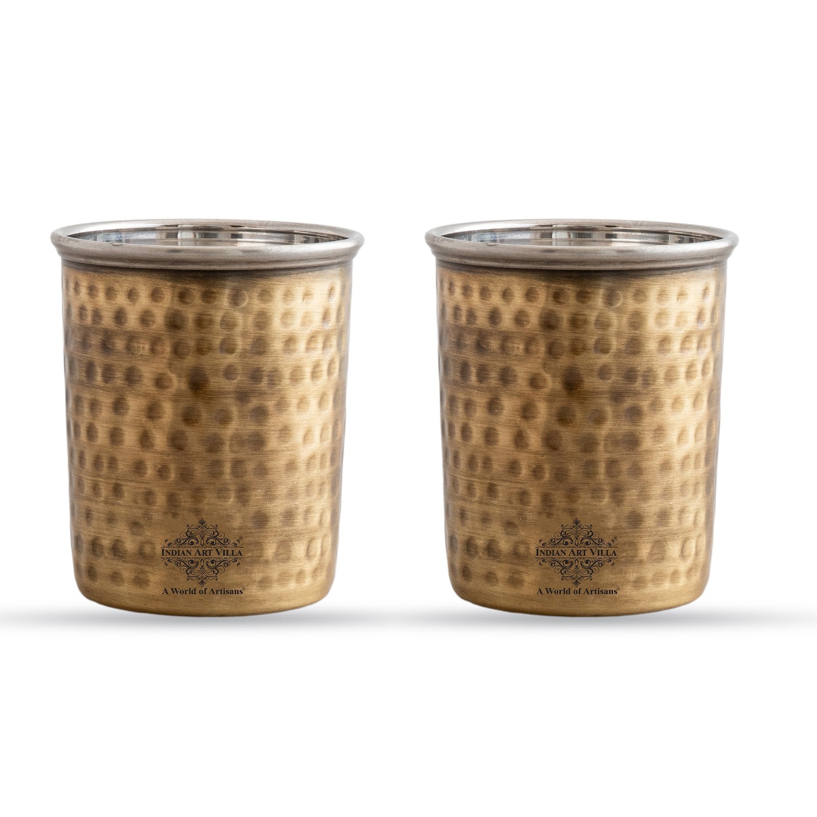 Pure Brass Steel Hammered & Dark Hammered Design Glass Tumbler