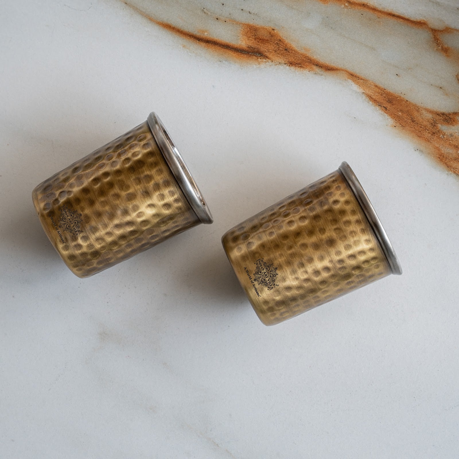 Pure Brass Steel Hammered & Dark Hammered Design Glass Tumbler