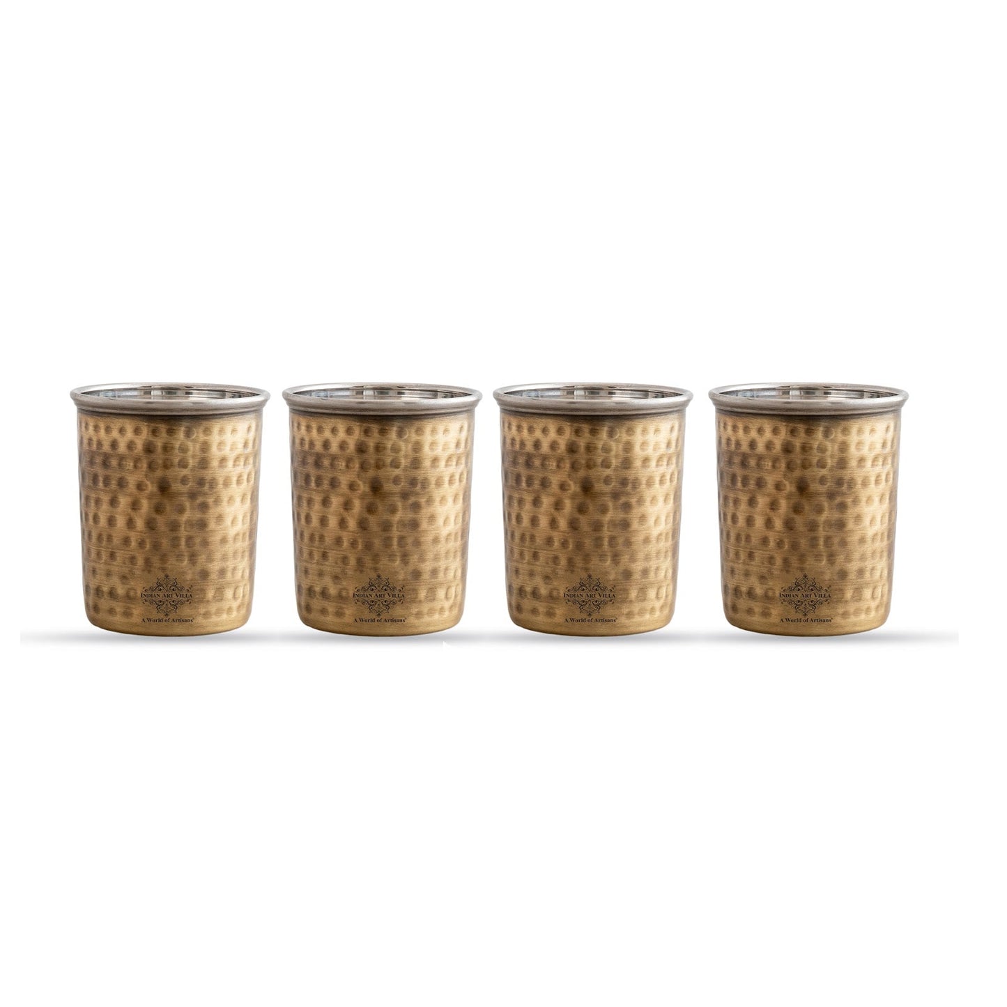 Pure Brass Steel Hammered & Dark Hammered Design Glass Tumbler