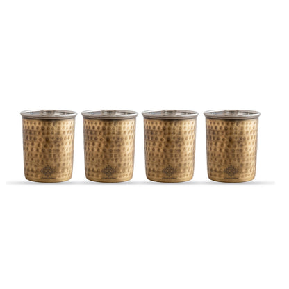 Pure Brass Steel Hammered & Dark Hammered Design Glass Tumbler