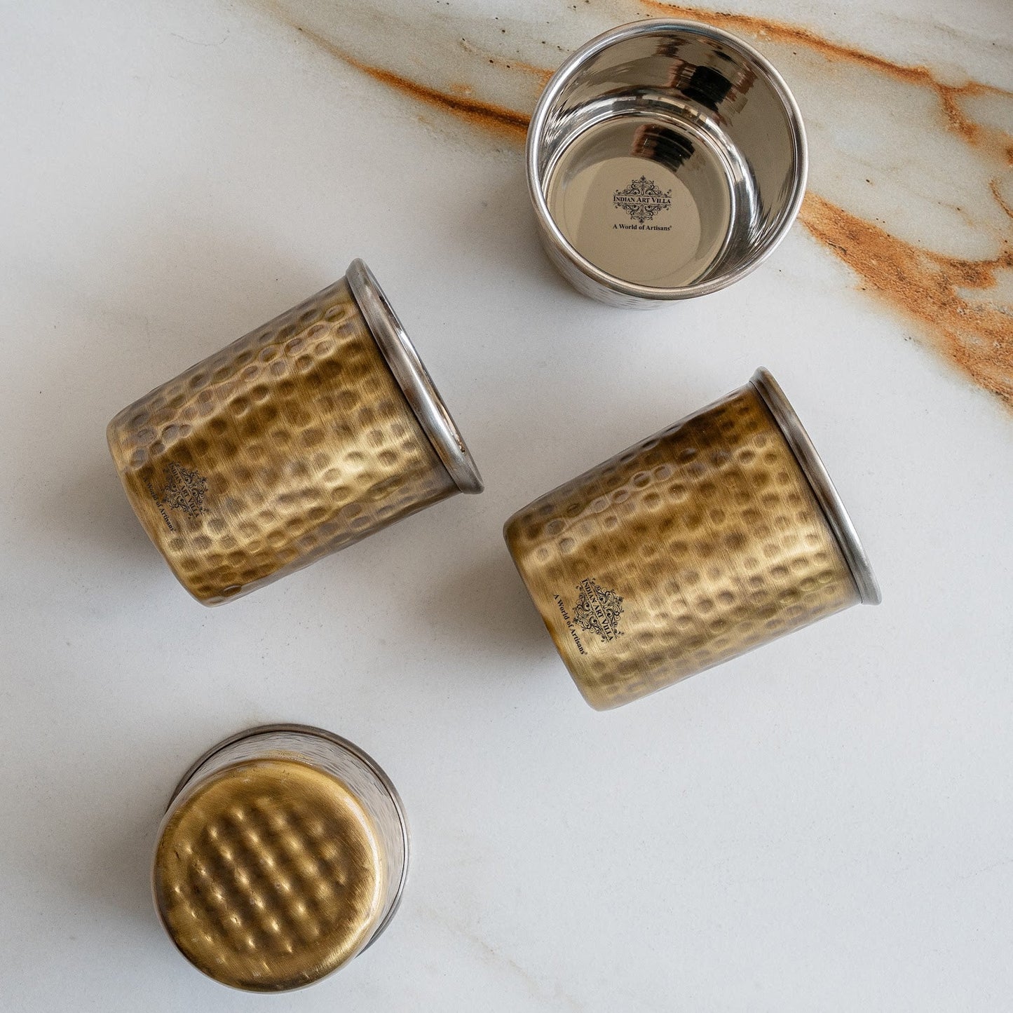 Pure Brass Steel Hammered & Dark Hammered Design Glass Tumbler