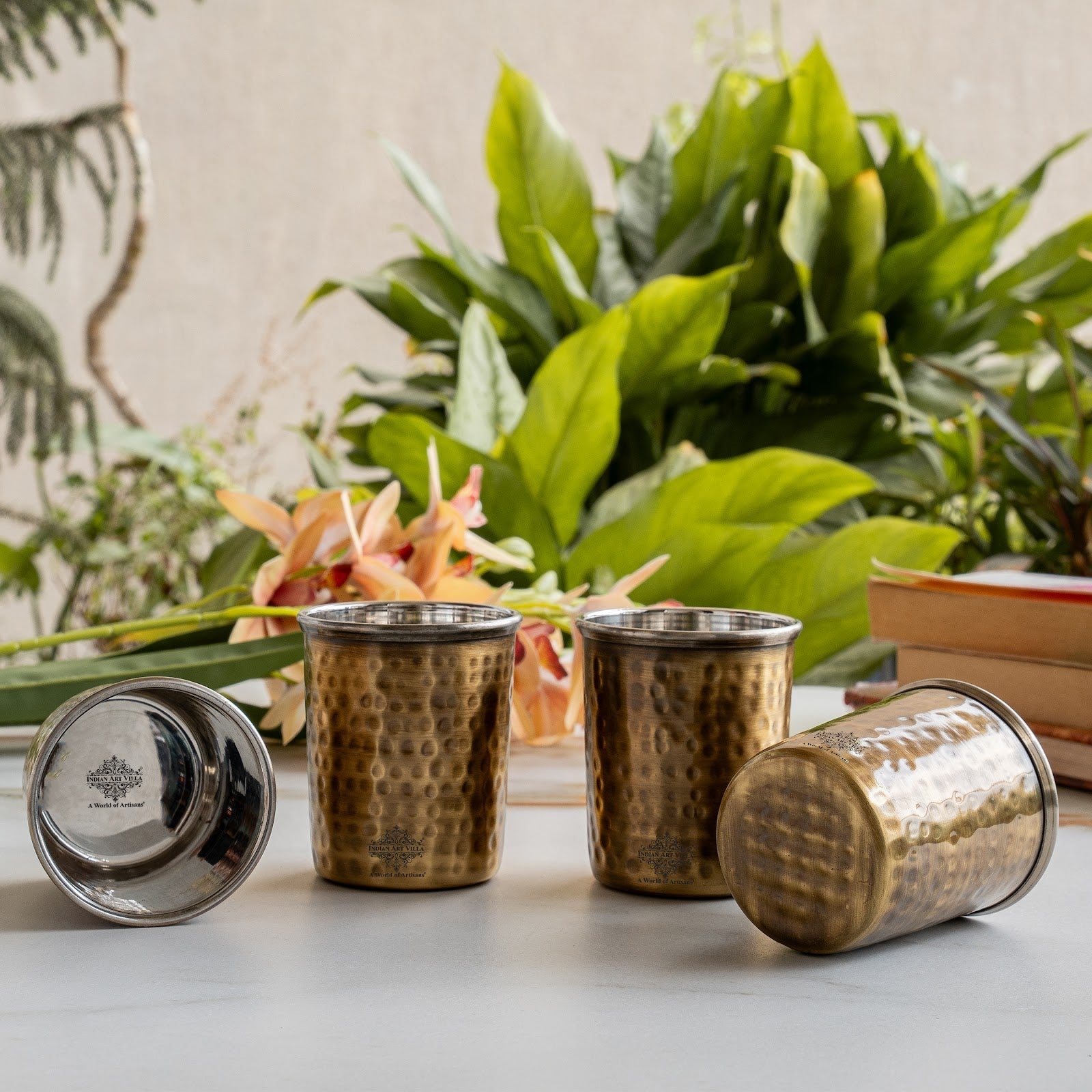 Pure Brass Steel Hammered & Dark Hammered Design Glass Tumbler