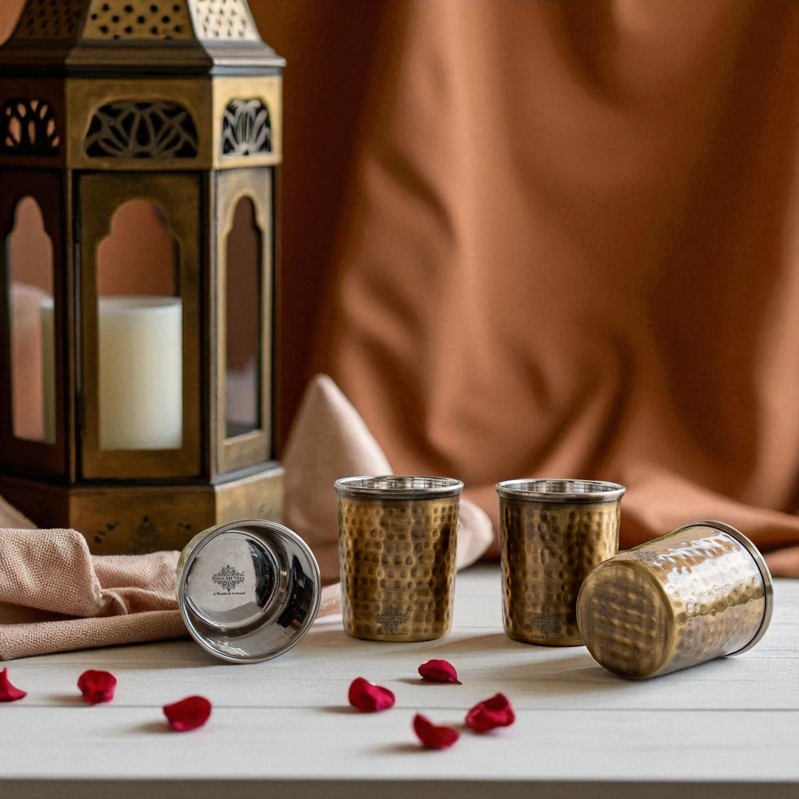 Pure Brass Steel Hammered & Dark Hammered Design Glass Tumbler