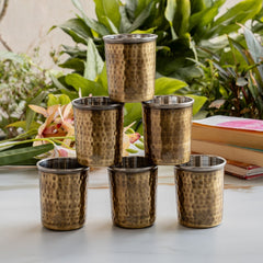Pure Brass Steel Hammered & Dark Hammered Design Glass Tumbler