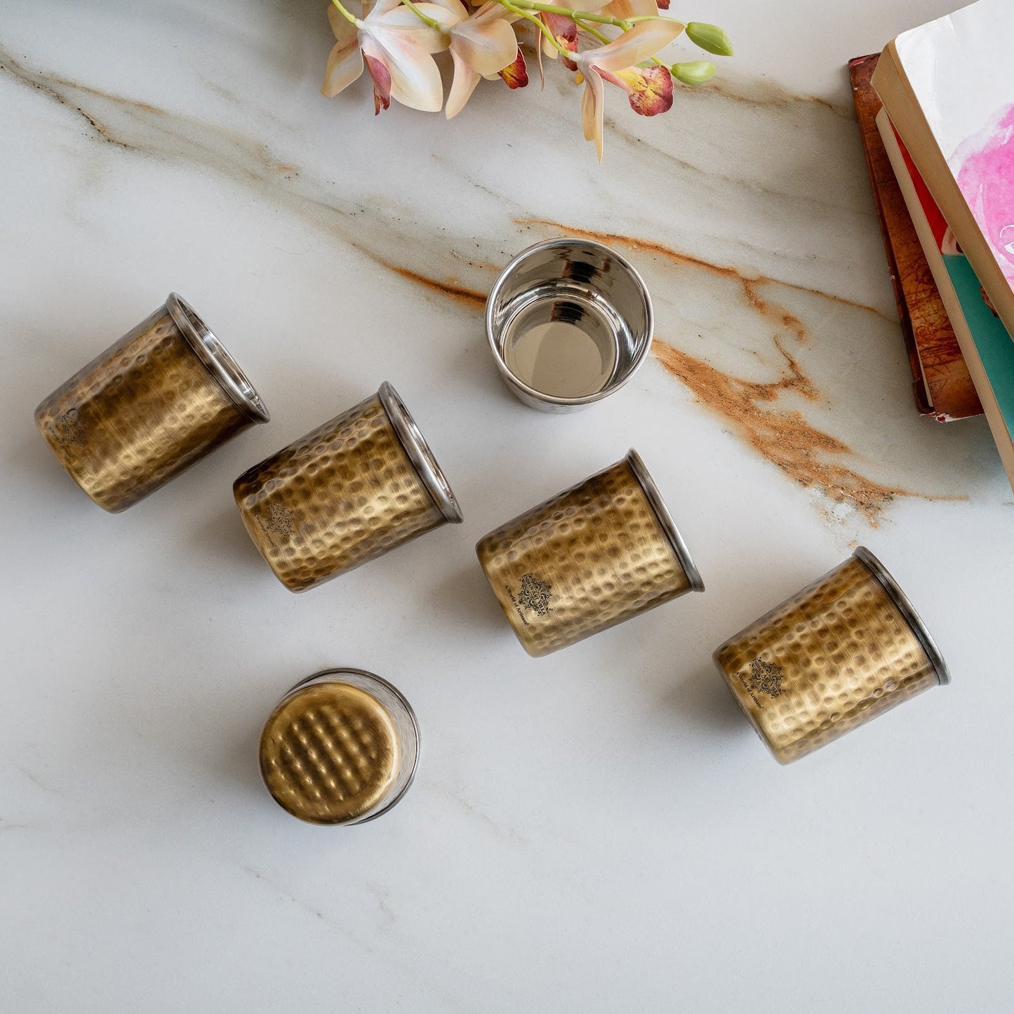 Pure Brass Steel Hammered & Dark Hammered Design Glass Tumbler