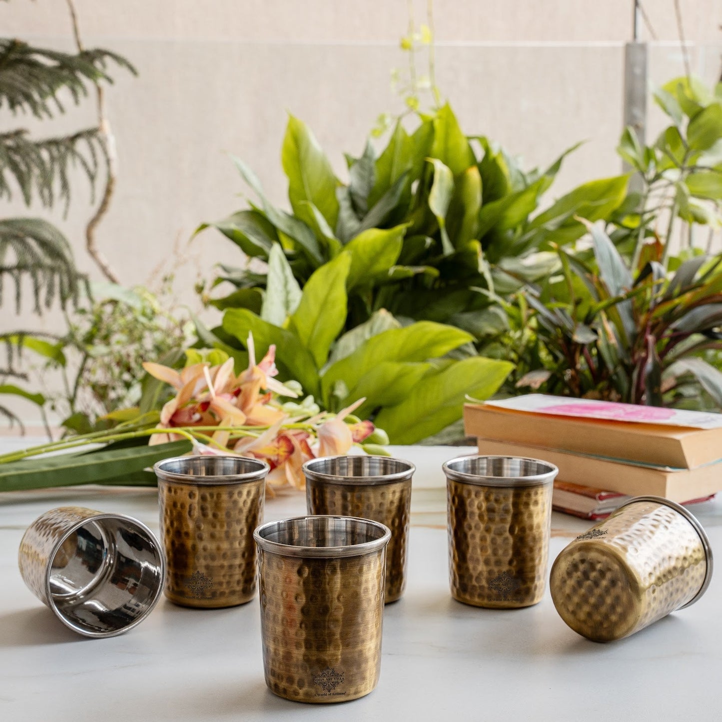 Pure Brass Steel Hammered & Dark Hammered Design Glass Tumbler