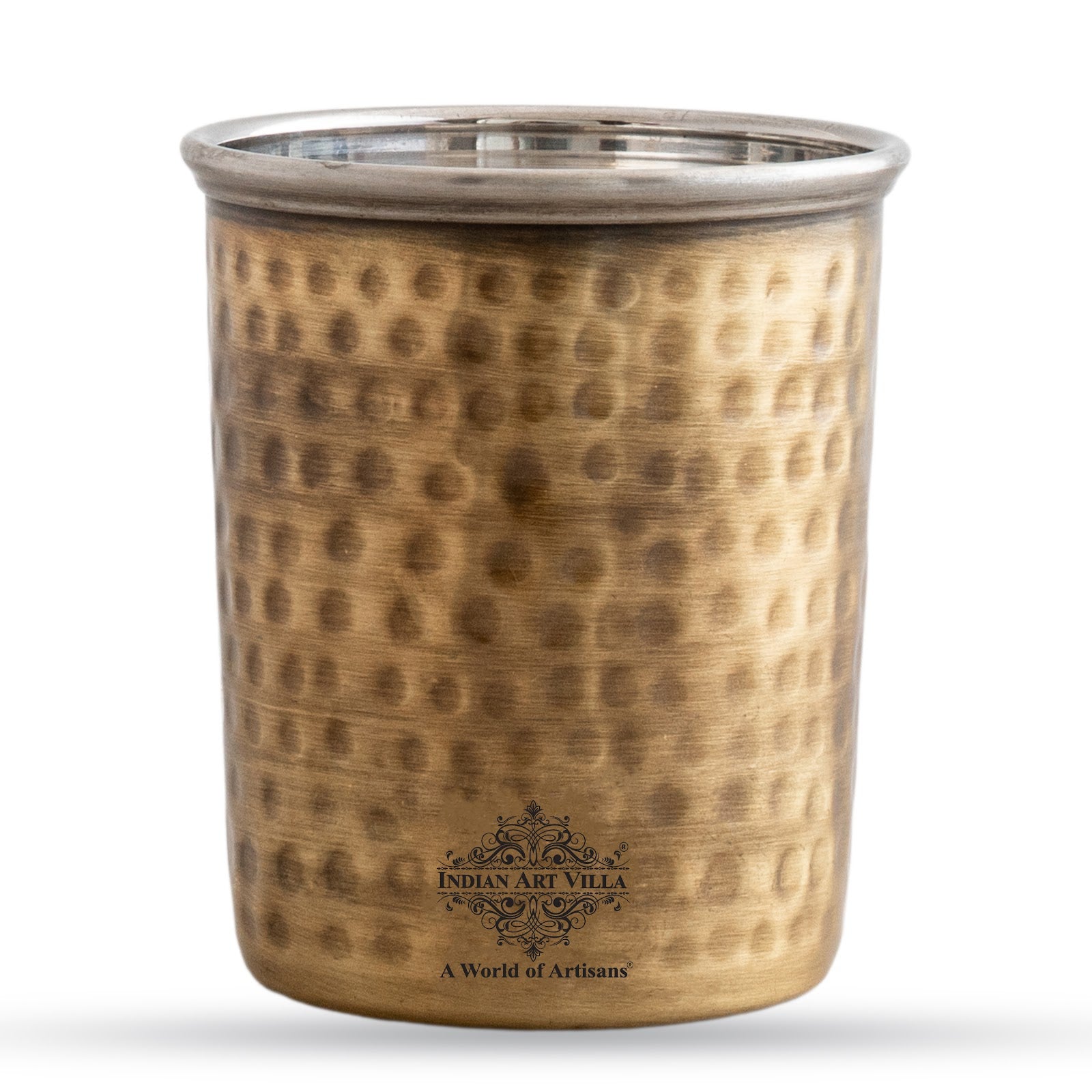 Pure Brass Steel Hammered & Dark Hammered Design Glass Tumbler
