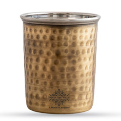 Pure Brass Steel Hammered & Dark Hammered Design Glass Tumbler
