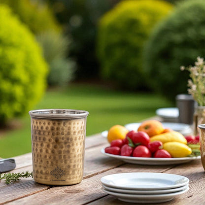 Pure Brass Steel Hammered & Dark Hammered Design Glass Tumbler