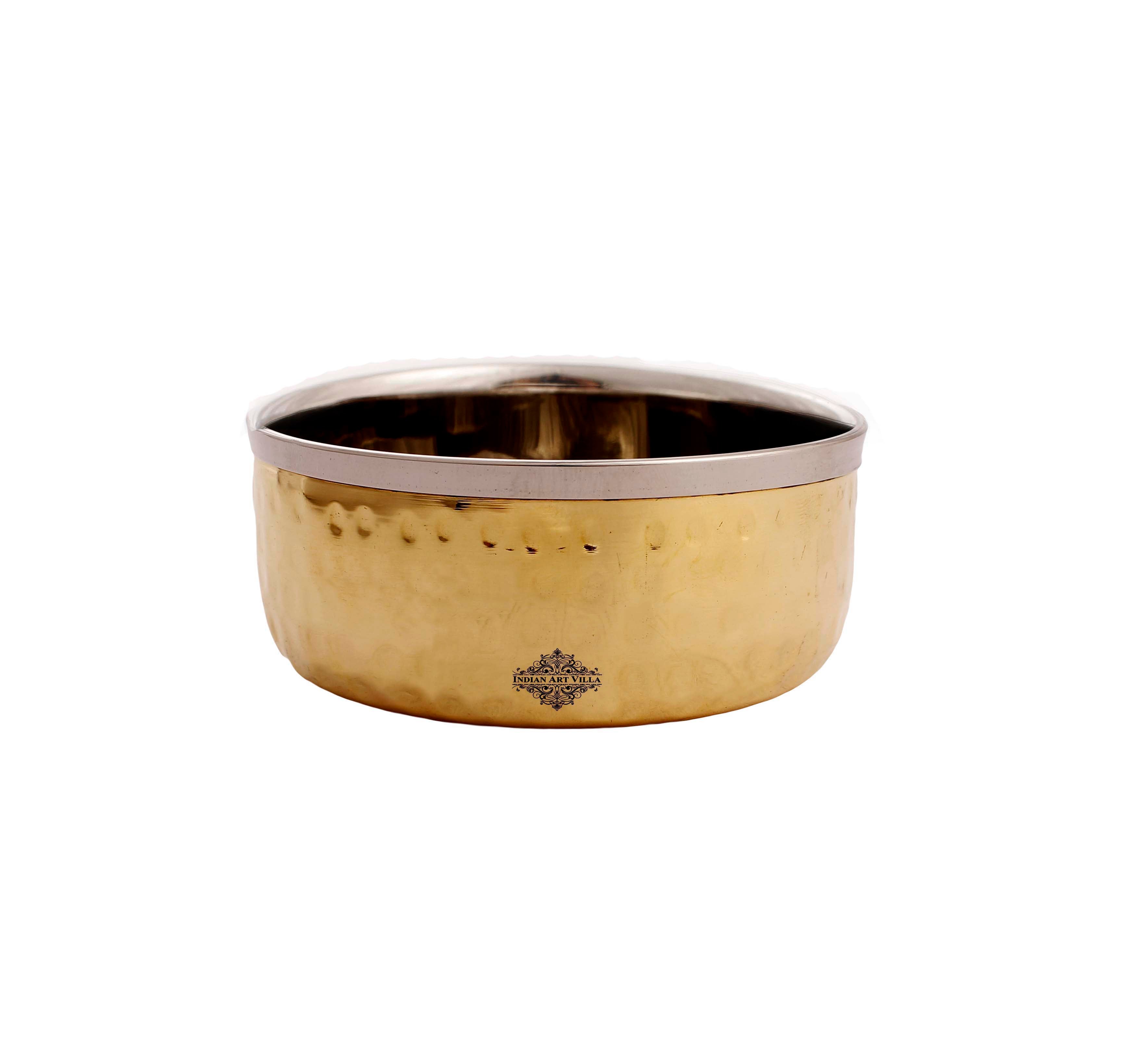Handcrafted Pure Steel Brass Katori Bowl with Hammered Design, 145 ML