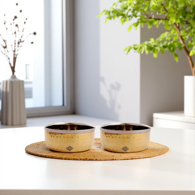 Handcrafted Pure Steel Brass Katori Bowl with Hammered Design, 145 ML