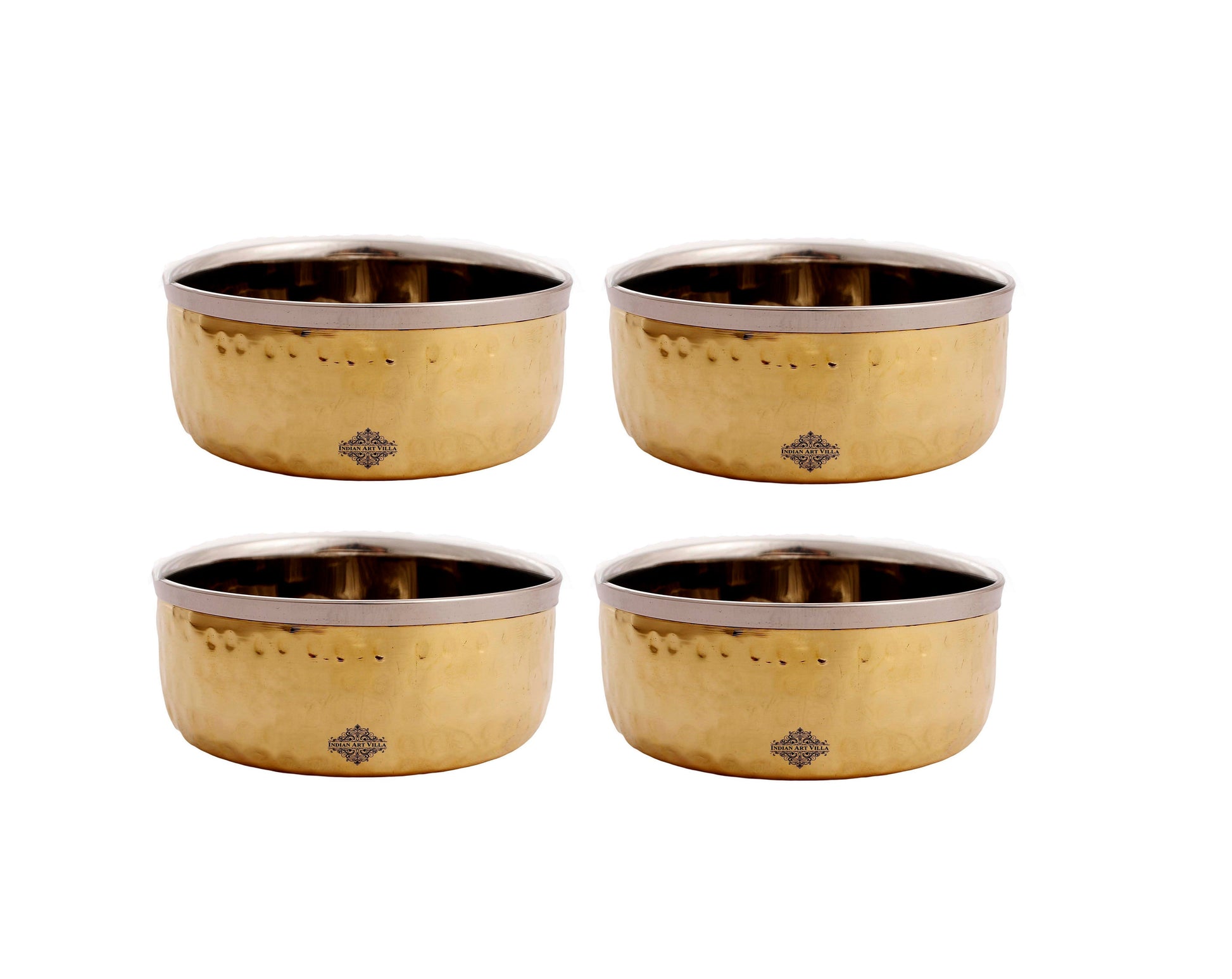 Handcrafted Pure Steel Brass Katori Bowl with Hammered Design, 145 ML
