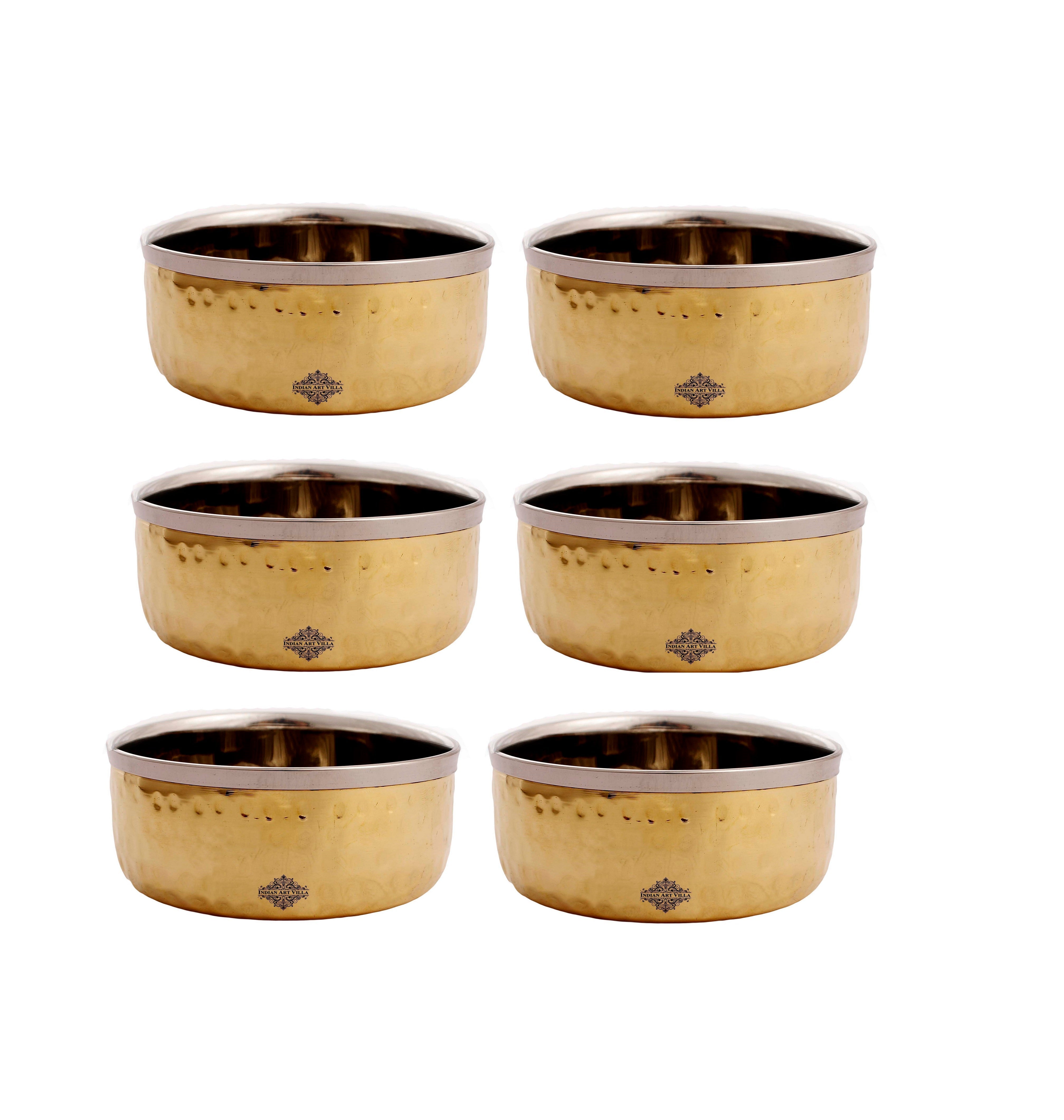 Handcrafted Pure Steel Brass Katori Bowl with Hammered Design, 145 ML
