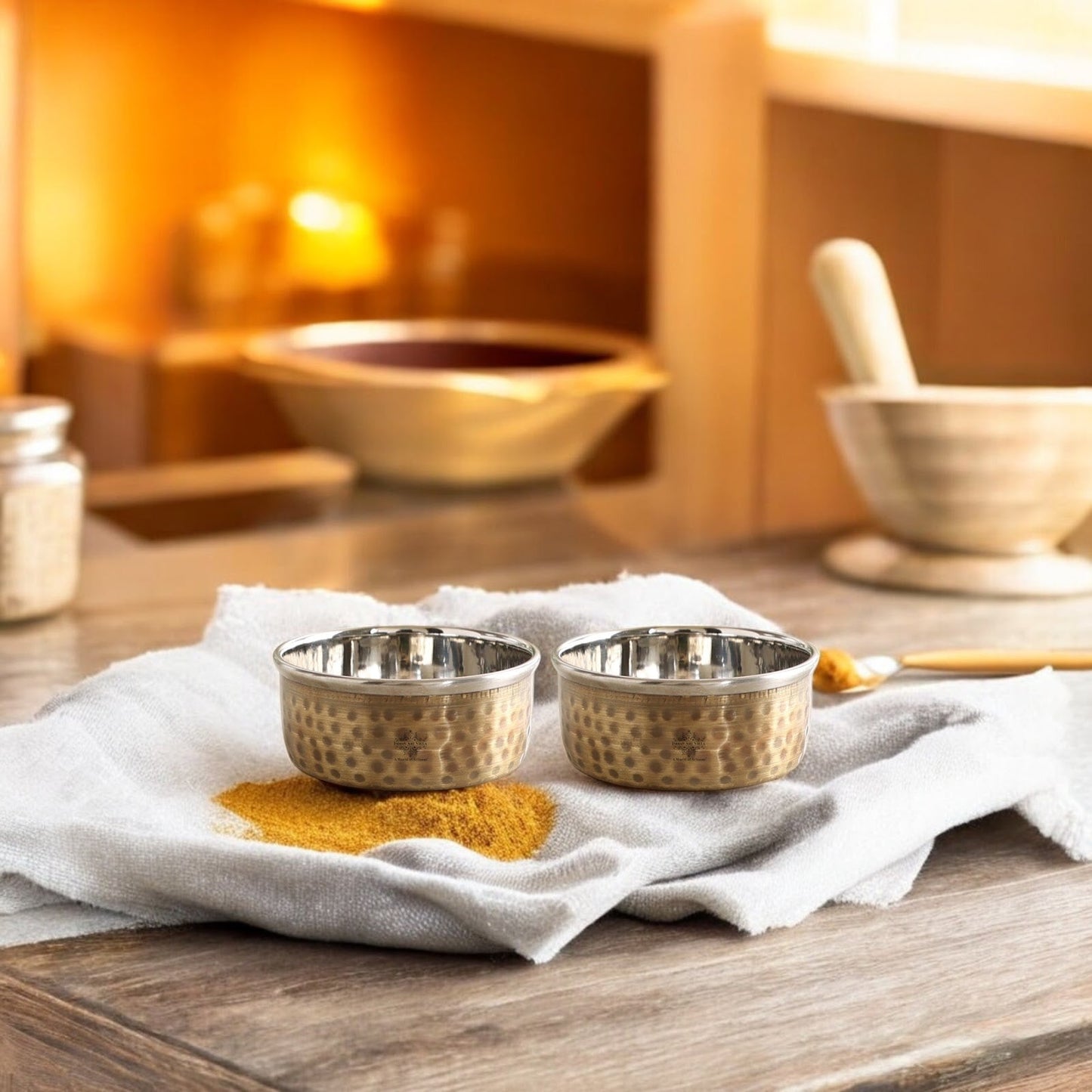 Pure Brass Steel Katori Bowl – 180 ML | Antique Hammered  Design for Serving & Gifting