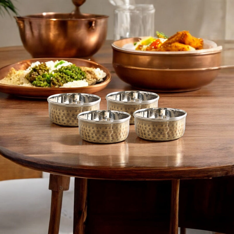 Pure Brass Steel Katori Bowl – 180 ML | Antique Hammered  Design for Serving & Gifting
