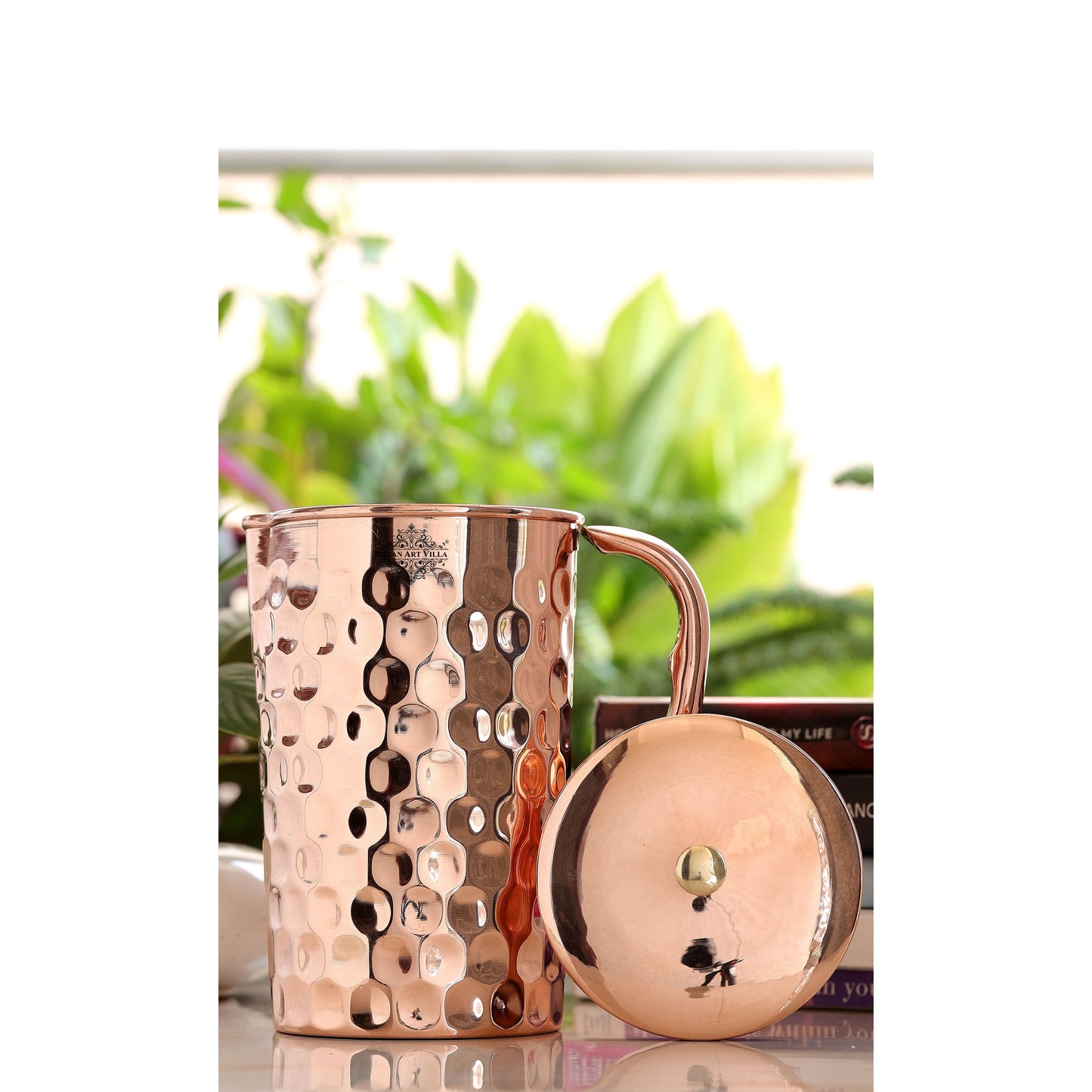 Pure Copper Diamond Hammered Jug With Brass Knob on Lid