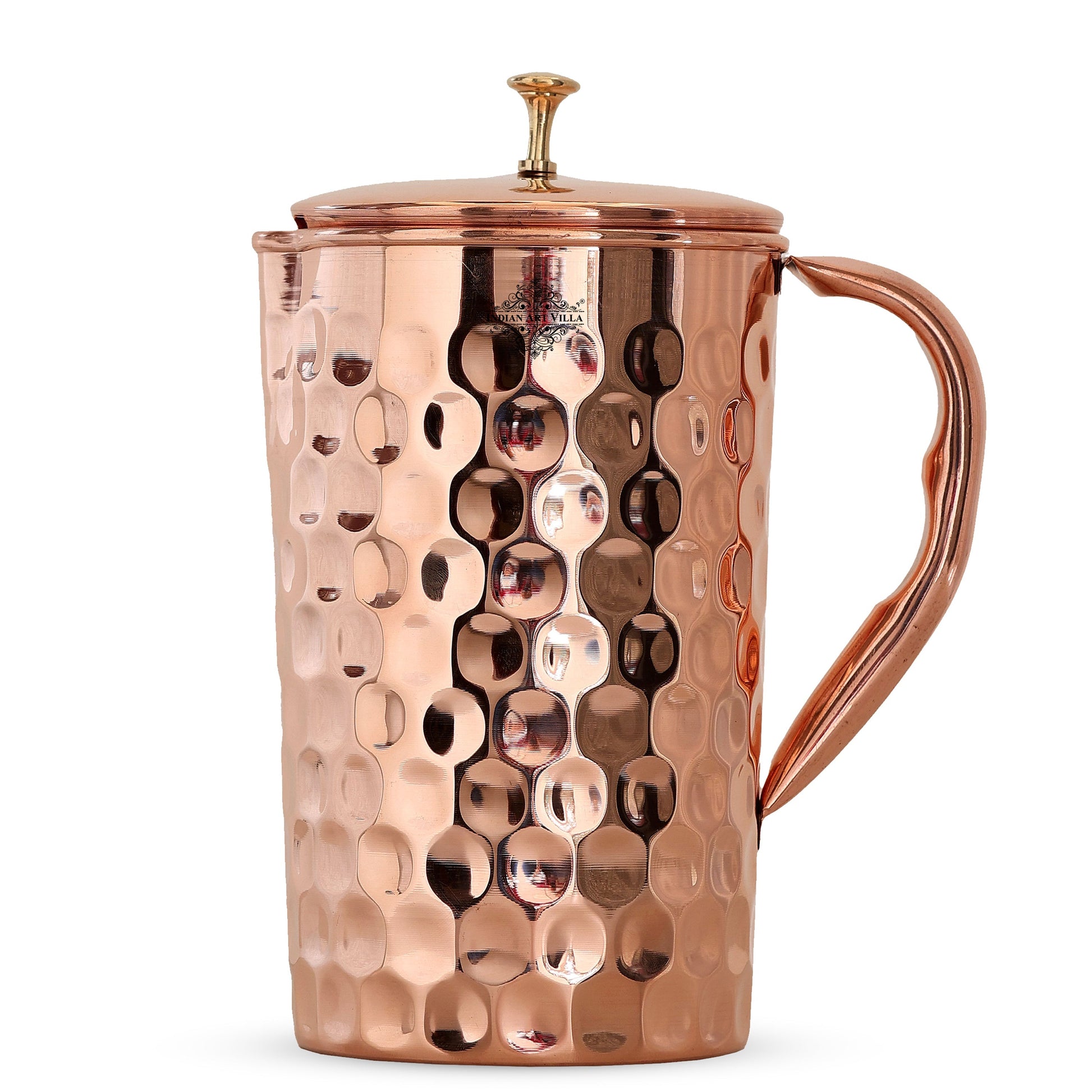 Pure Copper Diamond Hammered Jug With Brass Knob on Lid
