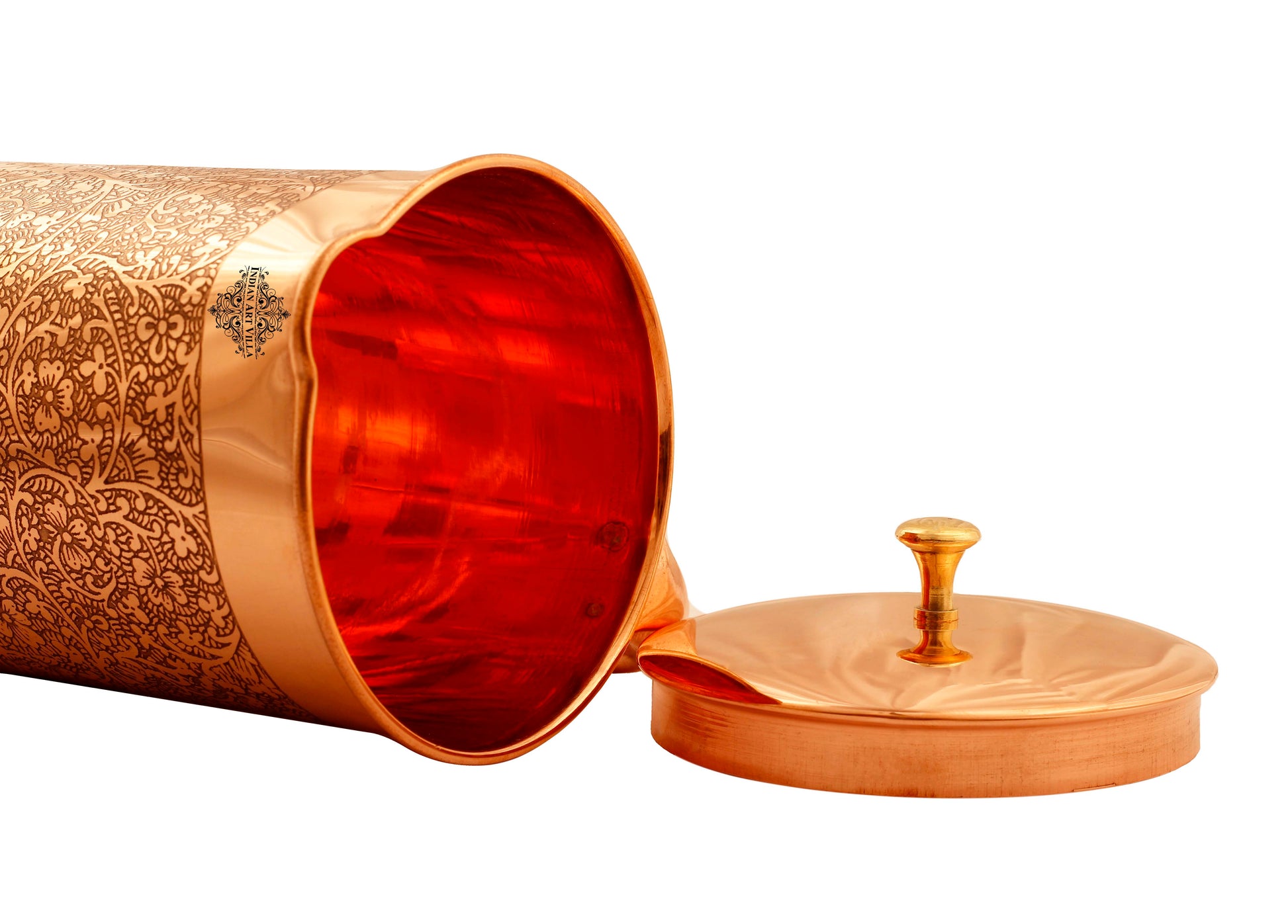 Pure Copper Embossed Jug With Brass Knob on Lid