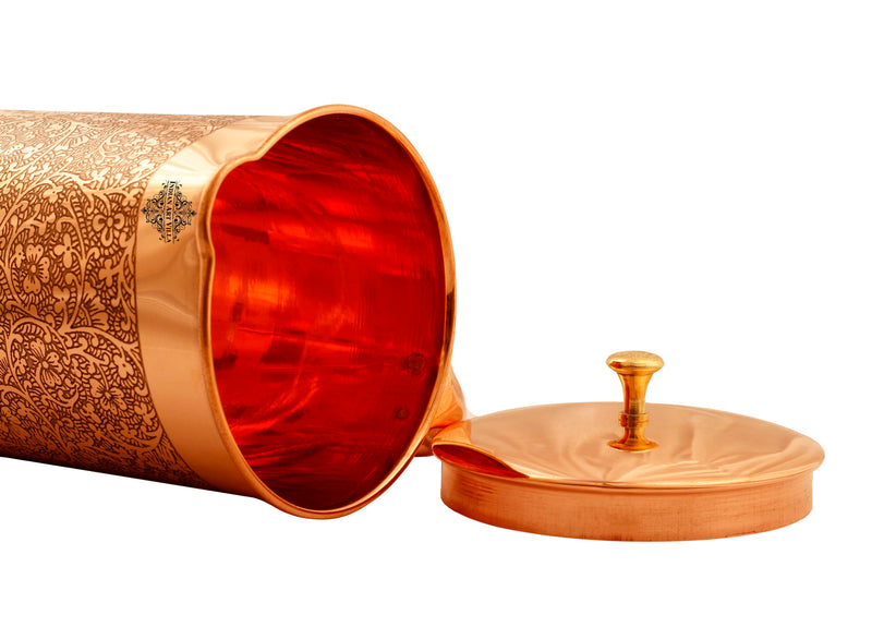 Pure Copper Embossed Jug With Brass Knob on Lid