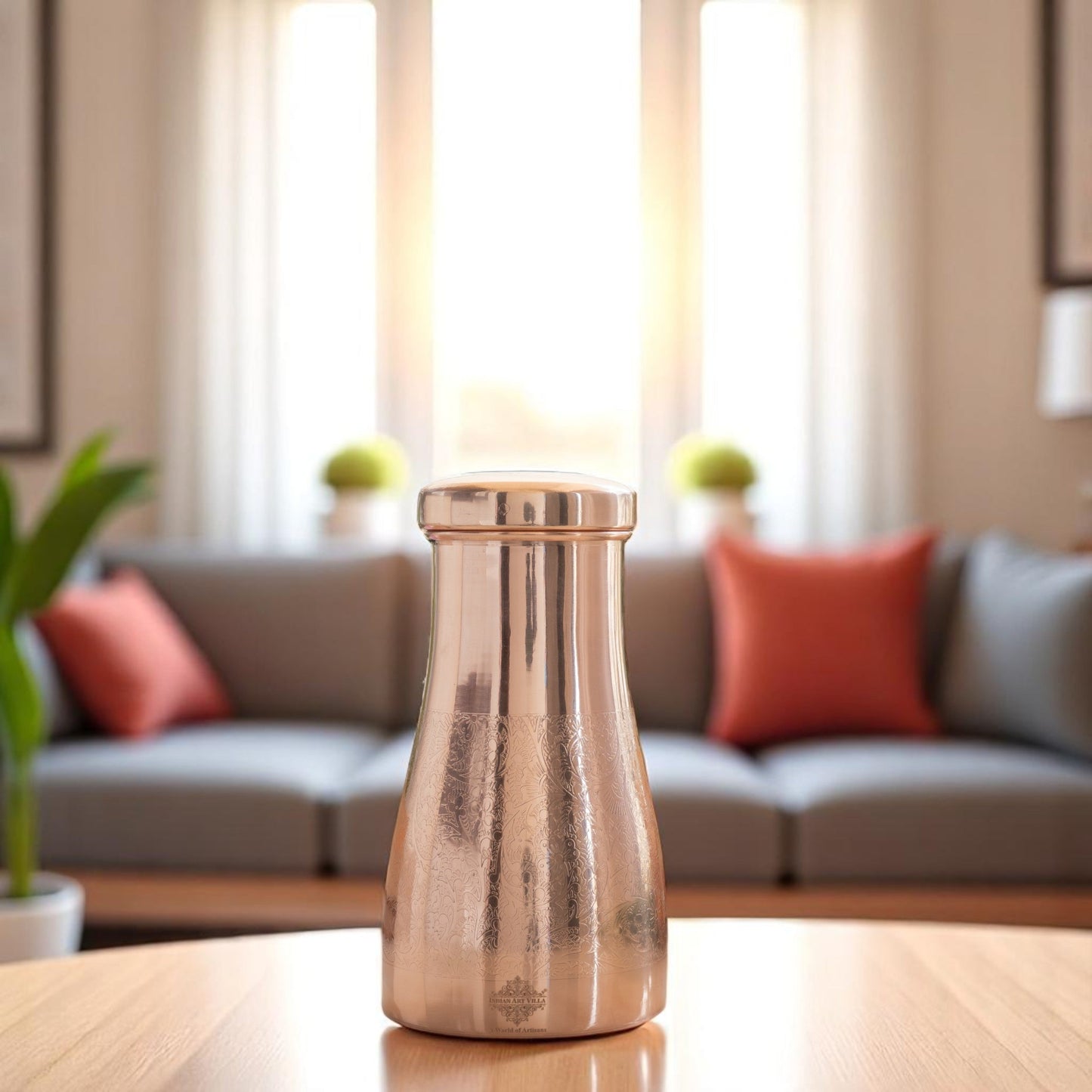 Pure Copper Embossed Bedroom Bottle With Inbuilt Glass