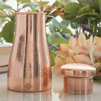 Pure Copper Embossed Bedroom Bottle With Inbuilt Glass