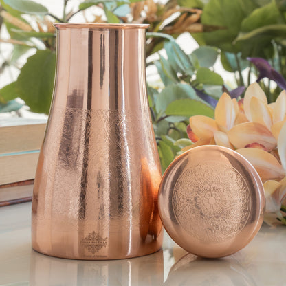Pure Copper Embossed Bedroom Bottle With Inbuilt Glass