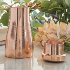 Pure Copper Embossed Bedroom Bottle With Inbuilt Glass