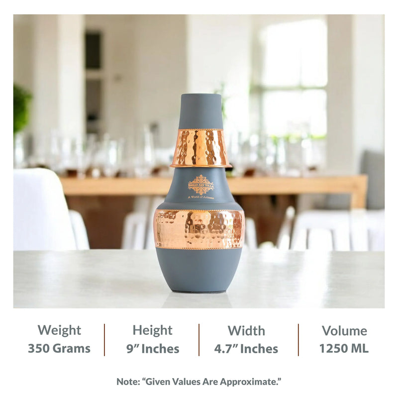 Pure Copper Hammered Silk Finish Design Surahi Shape Bedroom Bottle