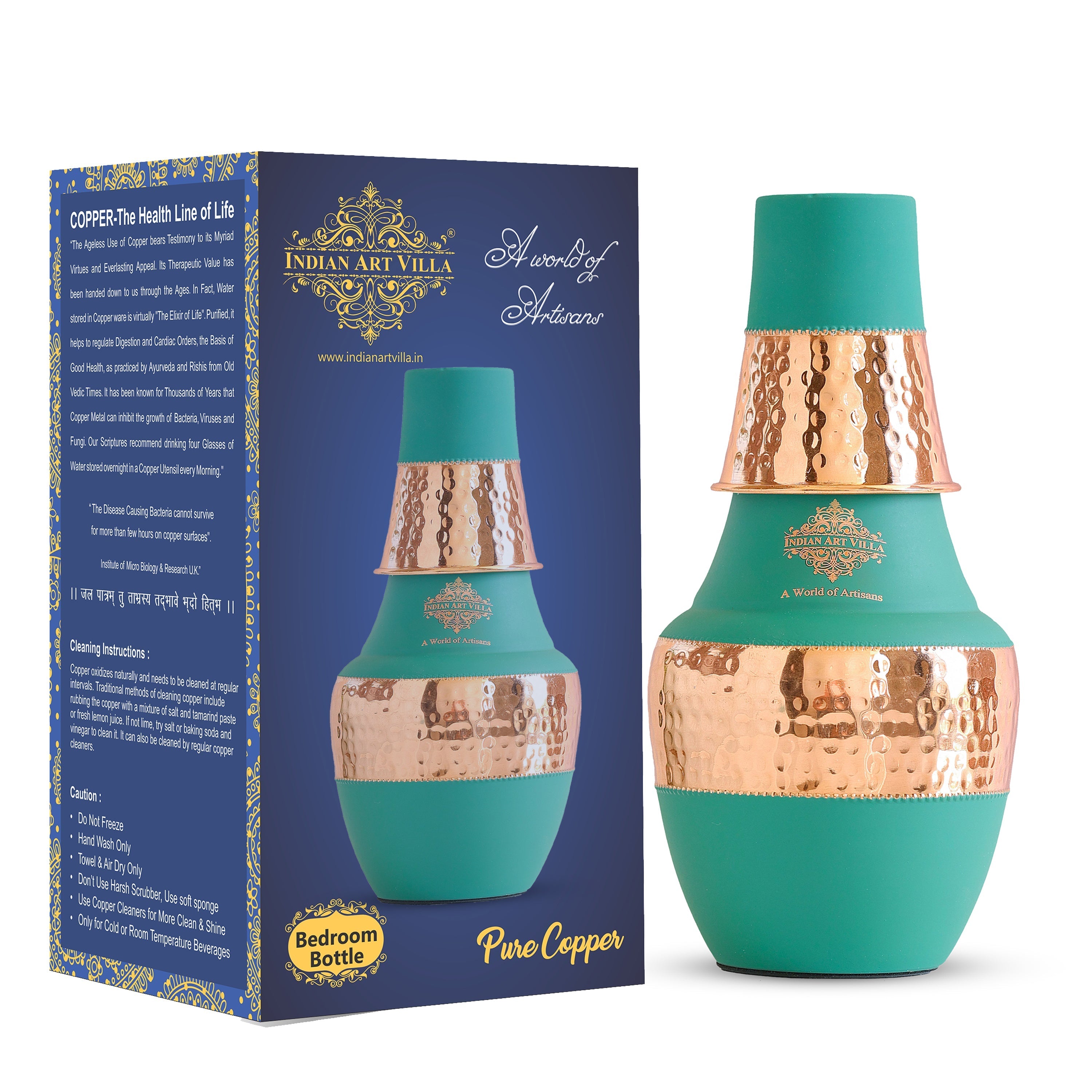Pure Copper Hammered Silk Finish Design Surahi Shape Bedroom Bottle