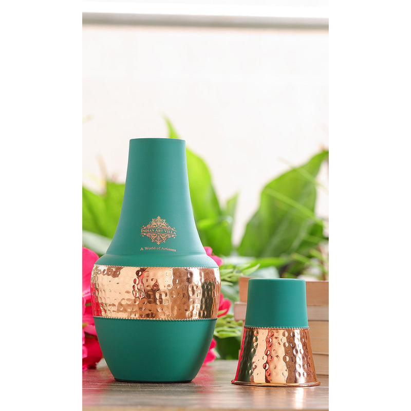 Pure Copper Hammered Silk Finish Design Surahi Shape Bedroom Bottle